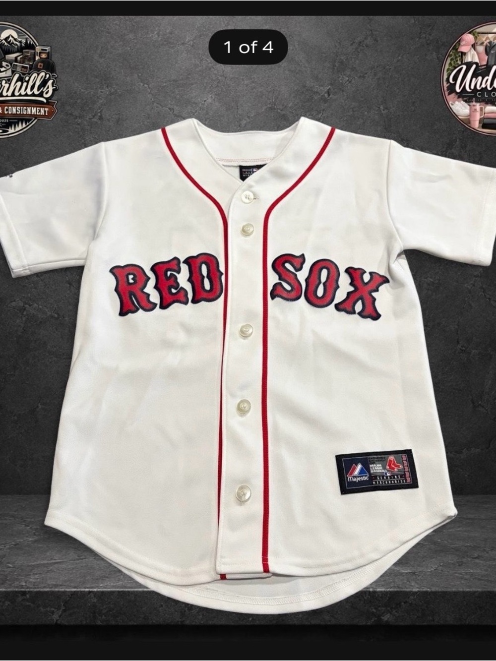 Majestic White & Red Kids Boston Baseball Jersey
